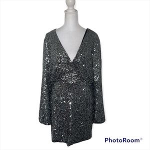 Anthropologie O.P.T. Sequin V Neck Open Back Dress Size Large NWT